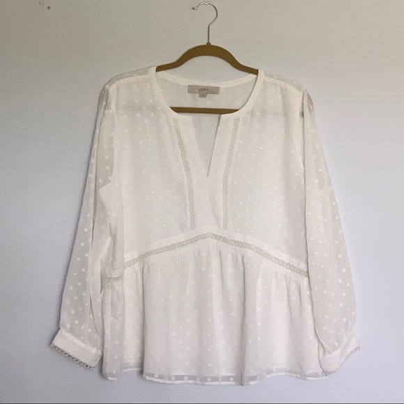 LOFT Tops - Loft Cream Polka dot Blouse | L